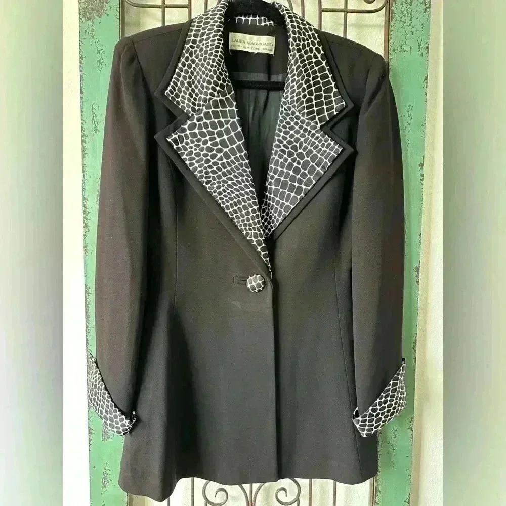 Black Blazer with Contrast Croc-Print Lapel - Picture 3 of 8